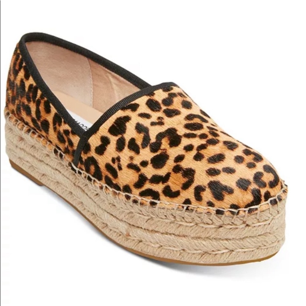 STEVE MADDEN Alexia pony hair leopard Espadrille platforms EUC